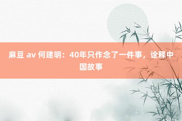 麻豆 av 何建明：40年只作念了一件事，诠释中国故事
