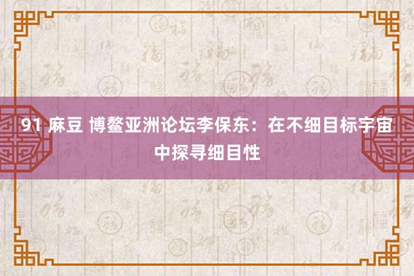 91 麻豆 博鳌亚洲论坛李保东：在不细目标宇宙中探寻细目性